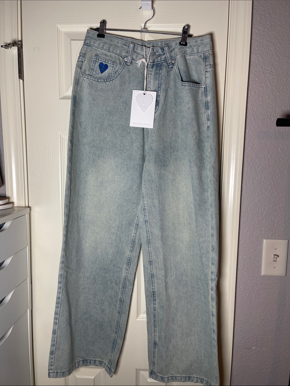 Aelfric Eden Light Blue Wide Leg Jeans with Blue Heart Patch